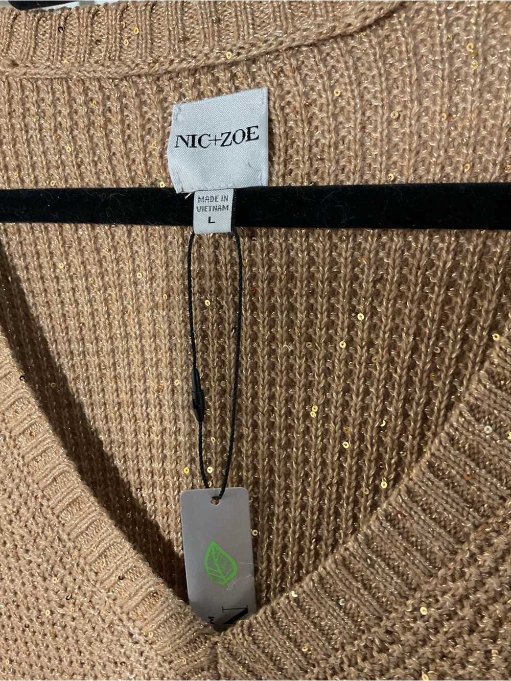 NIC+ZOE Gold Glitter V-Neck Knit Sweater Large Metallic Sequin - Picture 7 of 11
